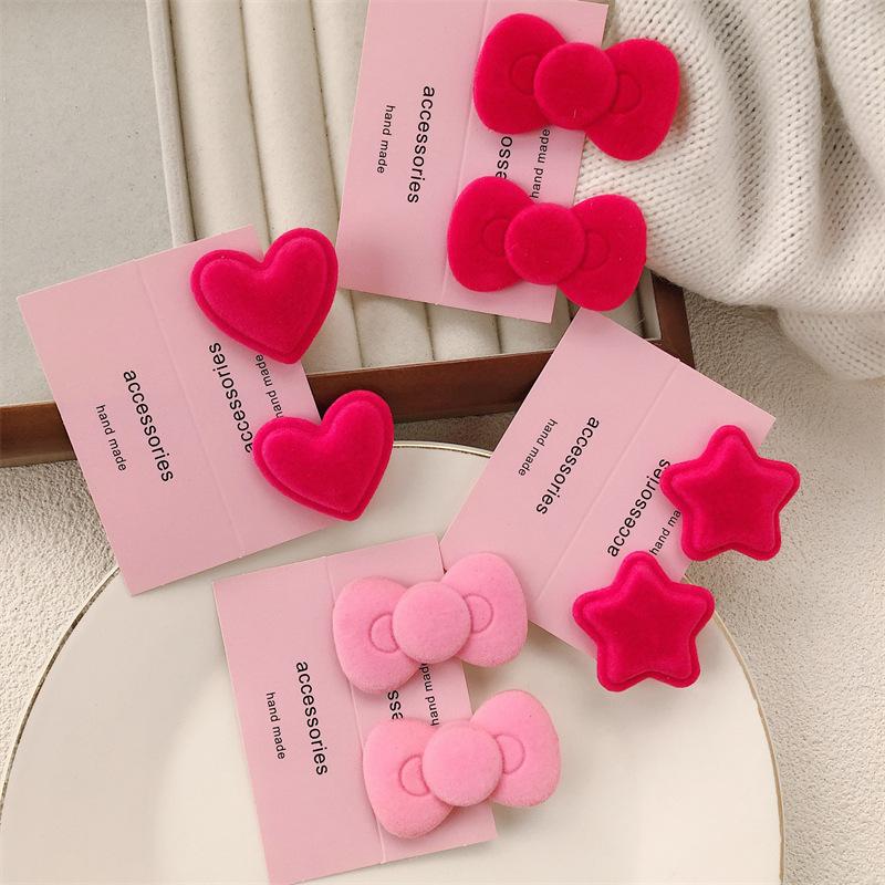 2pcs Velvet Bow Hairpin Ins Pink Hairpin Forehead Bangs Broken Hairpin Sweet Side Clip Hair Accessories