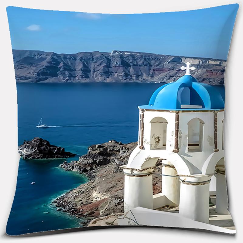Greek Santorini Architecture Series Printed Pattern Cushion Cover Home Living Room Sofa Decorative Pillow Pillow Cover 45*45cm