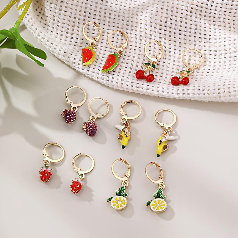 3D Simulated Fruit Dangle Earrings Cherry Strawberry Watermelon Lemon Drop Earrings For Women Party Fashion Jewelry Gift