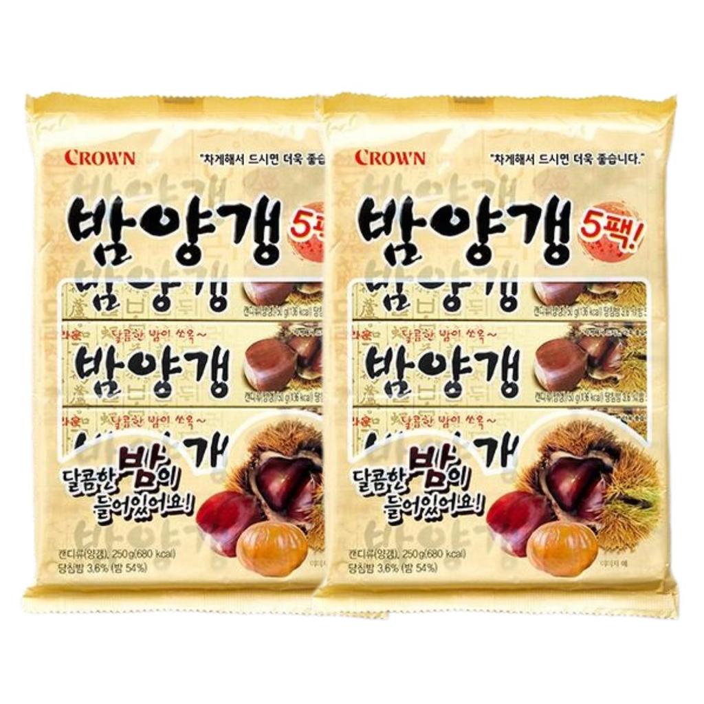 CROWN Chestnut Yanggaeng Sweet Red Bean Dessert Jelly, Traditional Soft Chewy Snack, 50g X 5 Packs (3 Bundles)