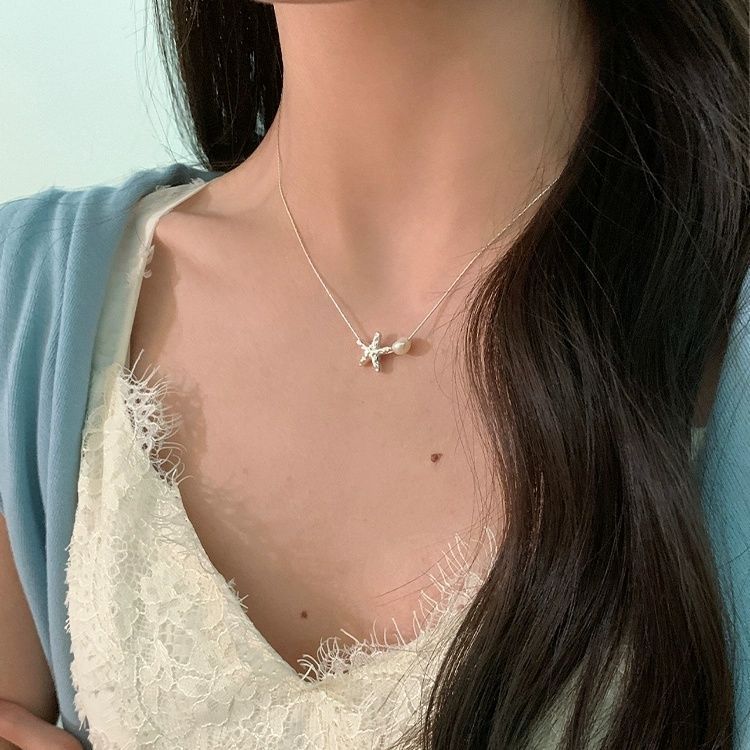 Summer Beach Silver Starfish Necklace New Clavicle Chain Women's Premium Sense Simple Design Necklace
