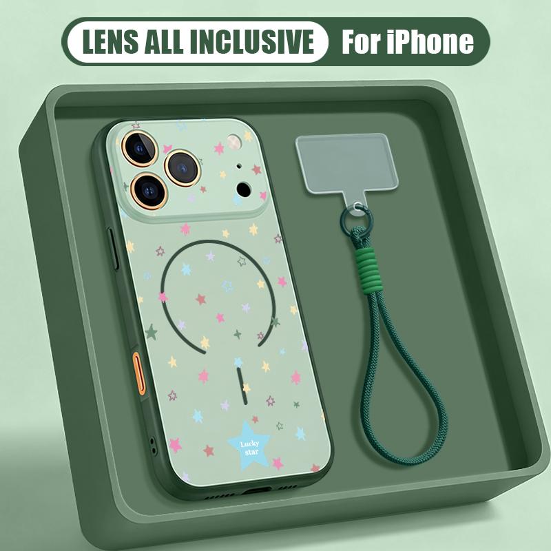 Colorful Stars Print Hand Strap Case For iPhone 17 Pro Max Hybrid TPU+PC Magnetic For Magsafe Matte Cover For iPhone 16 15 14 13 Pro Max
