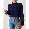Autumn Elegant Ladies Office Shirt Tops Fashion Lace Long Sleeve T-Shirts Chiffon Shirts Casual Slim Mock Neck Blouse For Womens