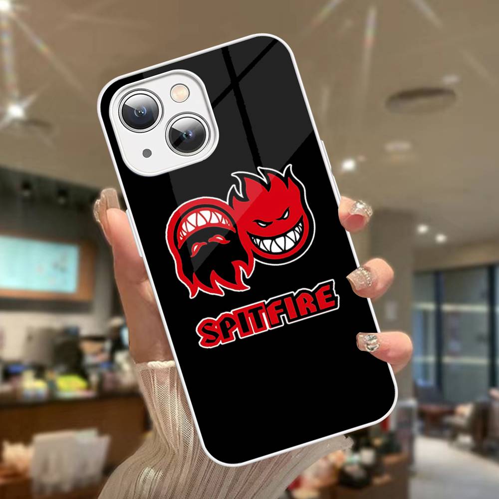 Fashion S-Spitfire Skateboard For IPhone 14 13 12 Mini 11 Pro XS Max X XR 14 Plus Tempered Glass Cover