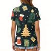 Women's Fashion Casual Lapel Short Sleeve Christmas Print Shirt Women's Button Up Tops