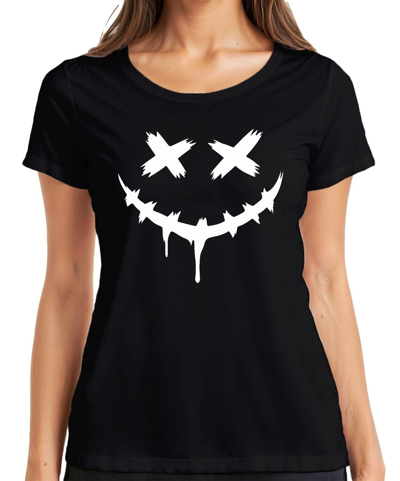 Halloween Gruselig Grinsend Gesicht X Augen Tropfend Stachelig Damen T-Shirt L