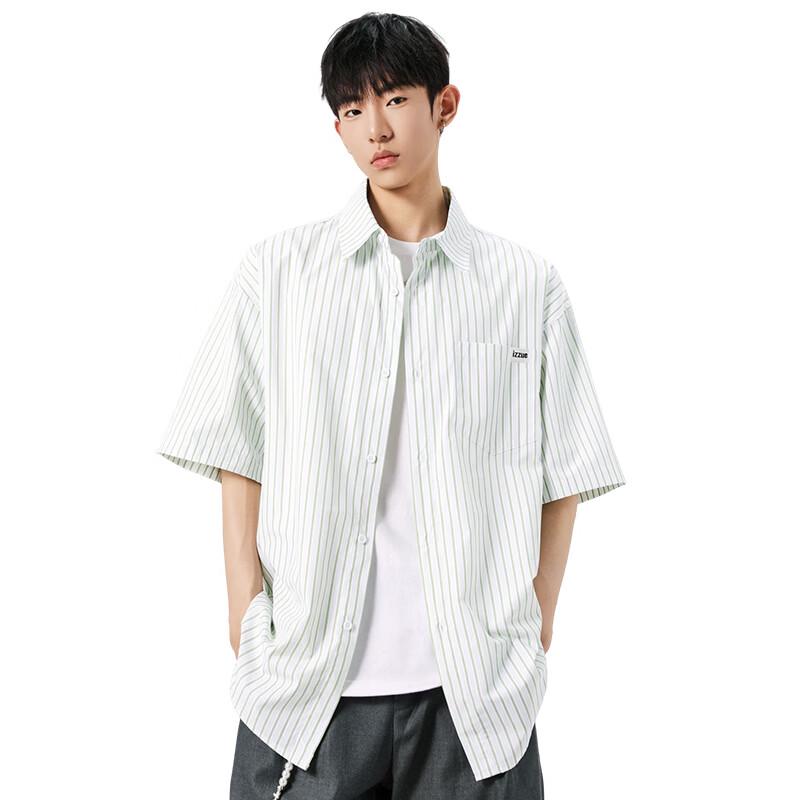 Izzueit Men's Vertical Striped Short Sleeve Casual Shirt
