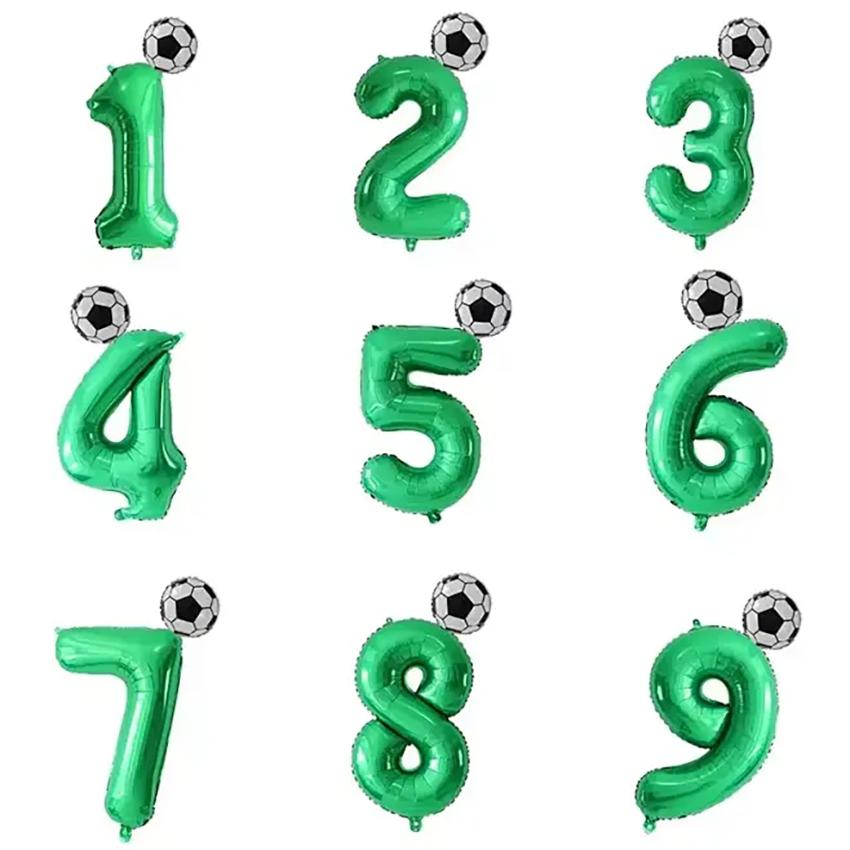 2pcs 32inch Green Number Foil Ballons 10Inch Soccer Helium Ballons Football Kids Birthday Parti Sports Themed Party Decoration