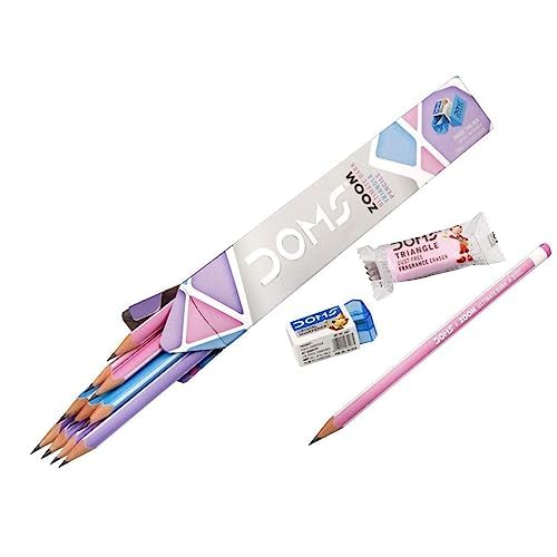 Doms Zoom Ultimate Dark Pencil Box Pack of 50 Triangular Grip Pencils with Free Eraser and Sharpener for Sketchwriting