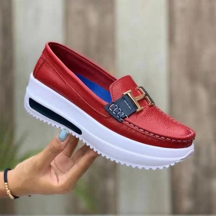 Independent Station autumn new muffin bottom round head solid color single shoes light mouth one pedal thick sole single shoes women