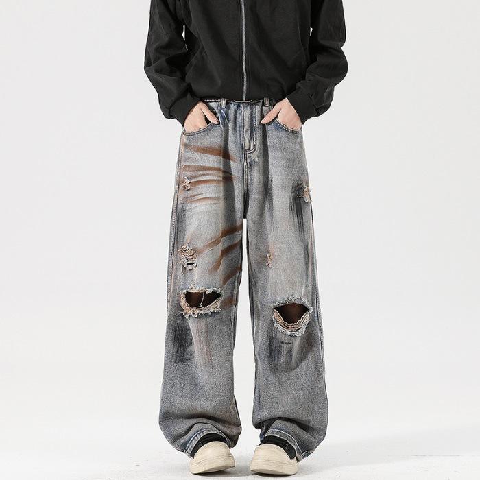 

Новые весенне-летние брюки-шаровары, грязные брюки, выгоревшие, вываренные в соленой воде, уличные джинсы, брюки 3XL