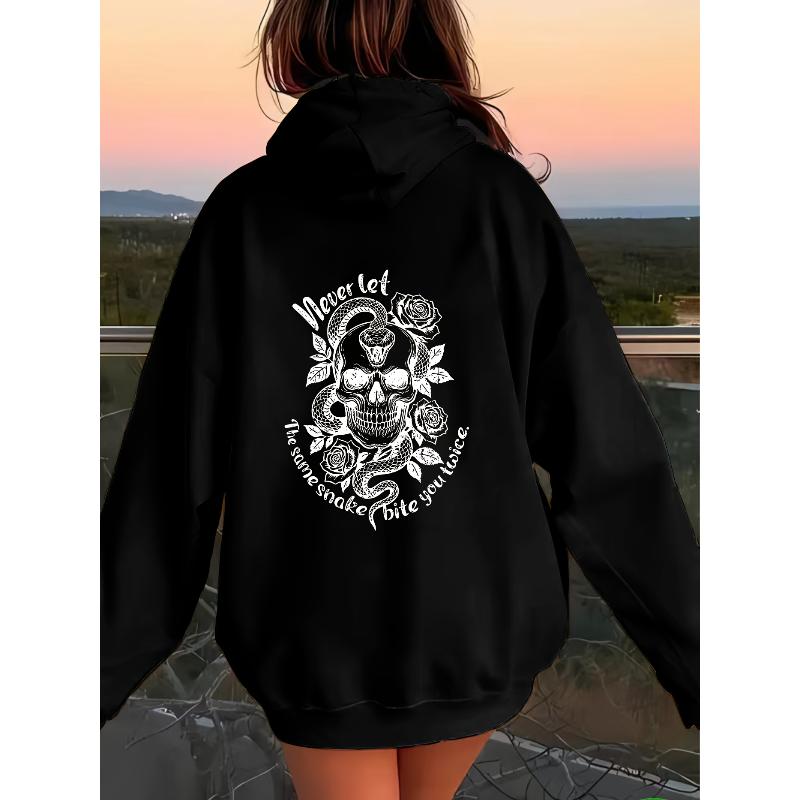 Trendy Graphic Print Women s Polyester Hooded Sweatshirt Soft Touch Thermal Insulation Windproof Casual Top XXL чёрный