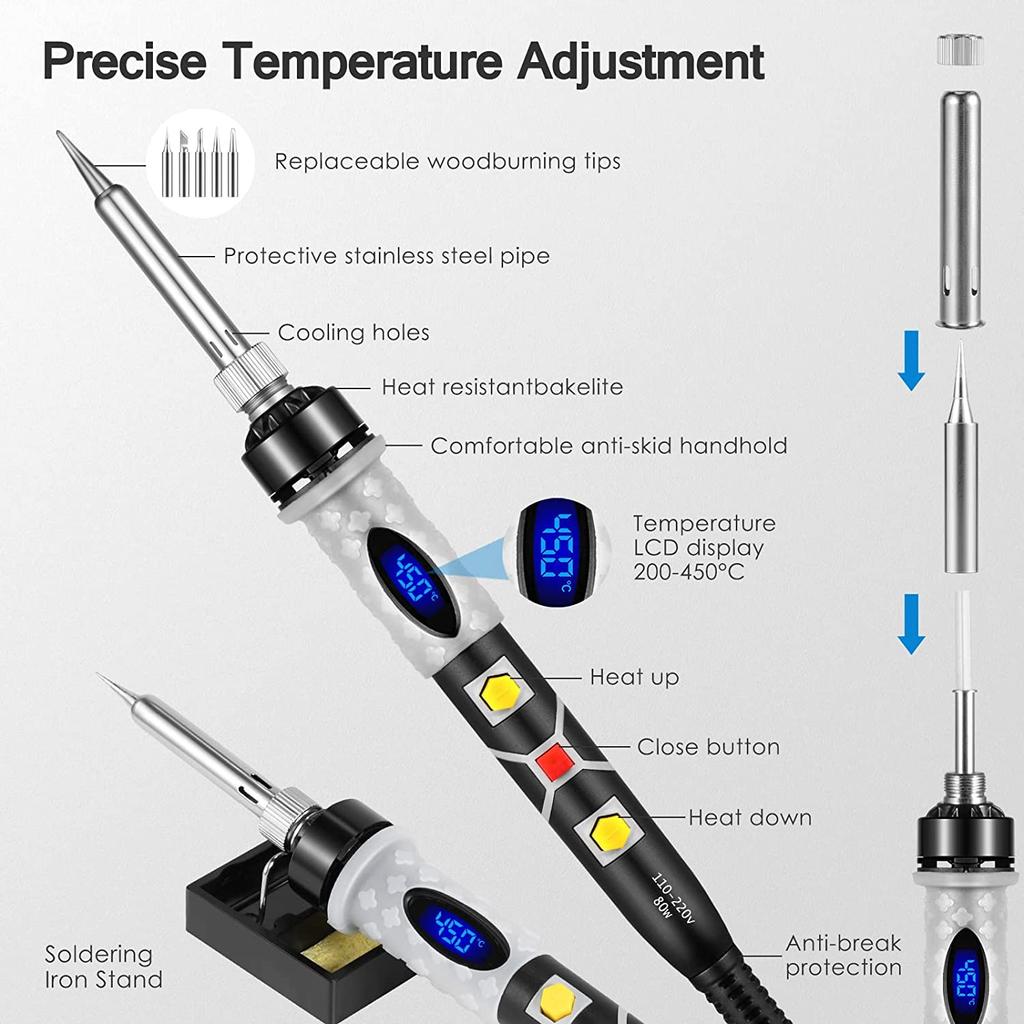 80W Soldering Iron Digital Solder Set Multimeter Desoldering Pump Solder Heat Pencil Welding