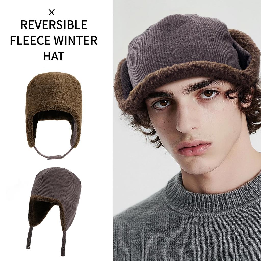 Croogo and Earflap Perfect for Pilot Perfect for and Outdoor Work Men's Women's Hat, Midwinter, Warm, Fleece-Lined, Double-Sided Wear, Cap, Skiing,