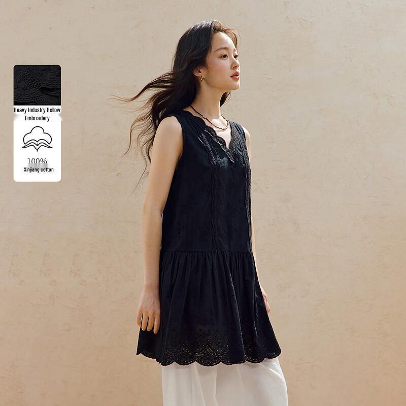 INMAN 100% Cotton French Lace Embroidered Sleeveless Dress M