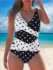 Black And White Printed Cross Gathered Integrated One Piece Bikini Swimsuit Women Fashion Beach Vacation Elegant Wear