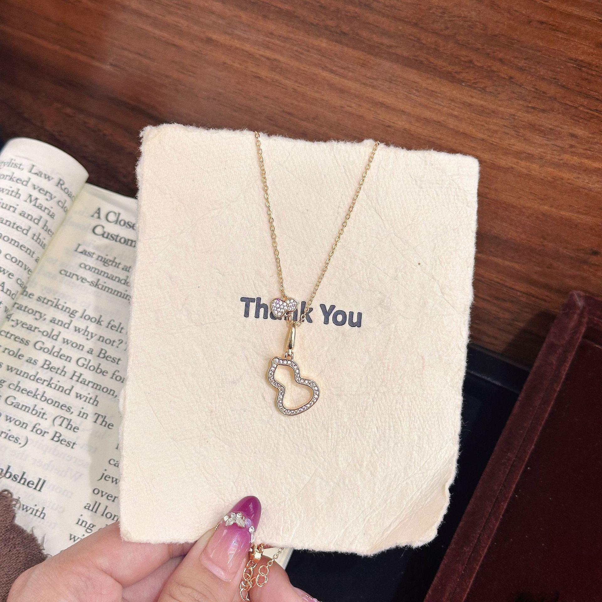 Wind full drill hollow size double gourd necklace collarbone chain