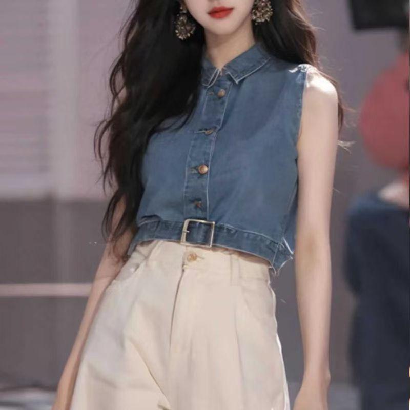 

Hong Kong-Style Retro Denim Sleeveless Slimming Vest Top – Summer Sweet & Spicy Medium синий
