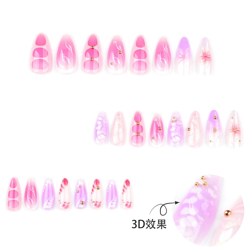 Europe and the United States hot-selling 3D three-dimensional flower wearing nail pink smudge nail art fake nail short almond nail piece