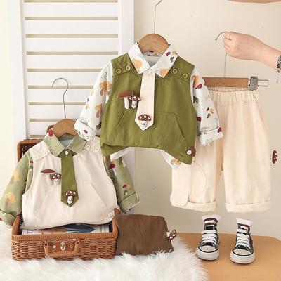 Ensemble trois pièces à manches longues pour garçons, Gilet mignon pour enfants de 0 à 5 ans, Ensemble chemise avec cravate au col + pantalon décontracté, Vêtements de haute qualité pour bébés