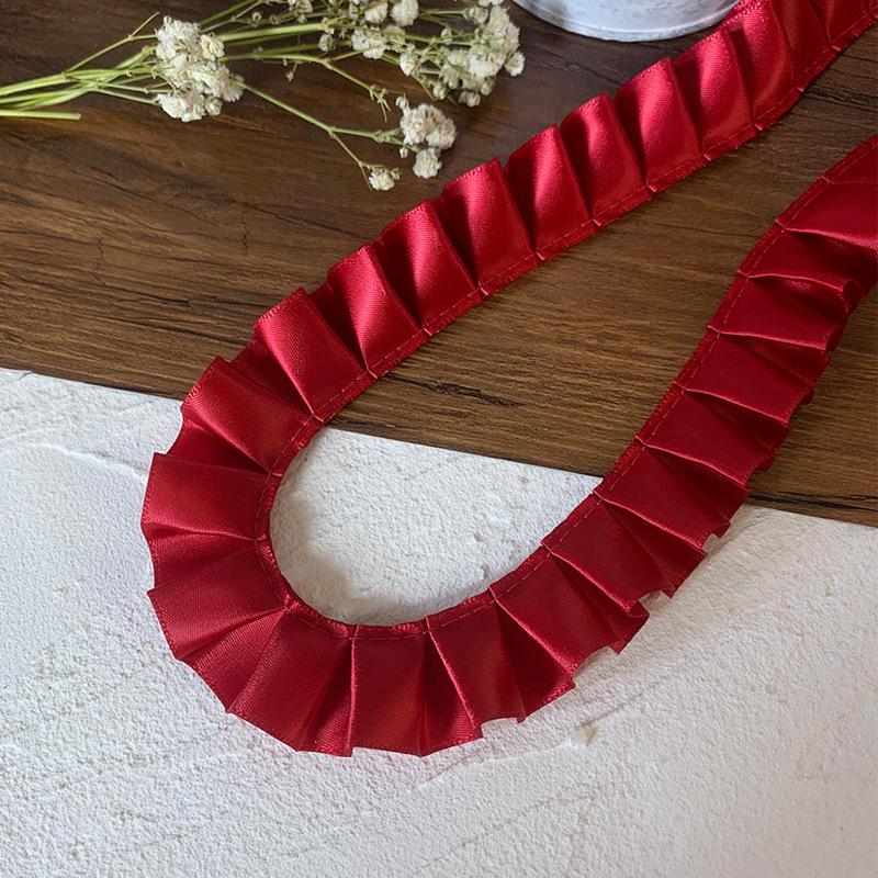 High-Quality 2.5cm Pleated Lace Woven Polyester Ribbon for Clothing and Cuff Decoration