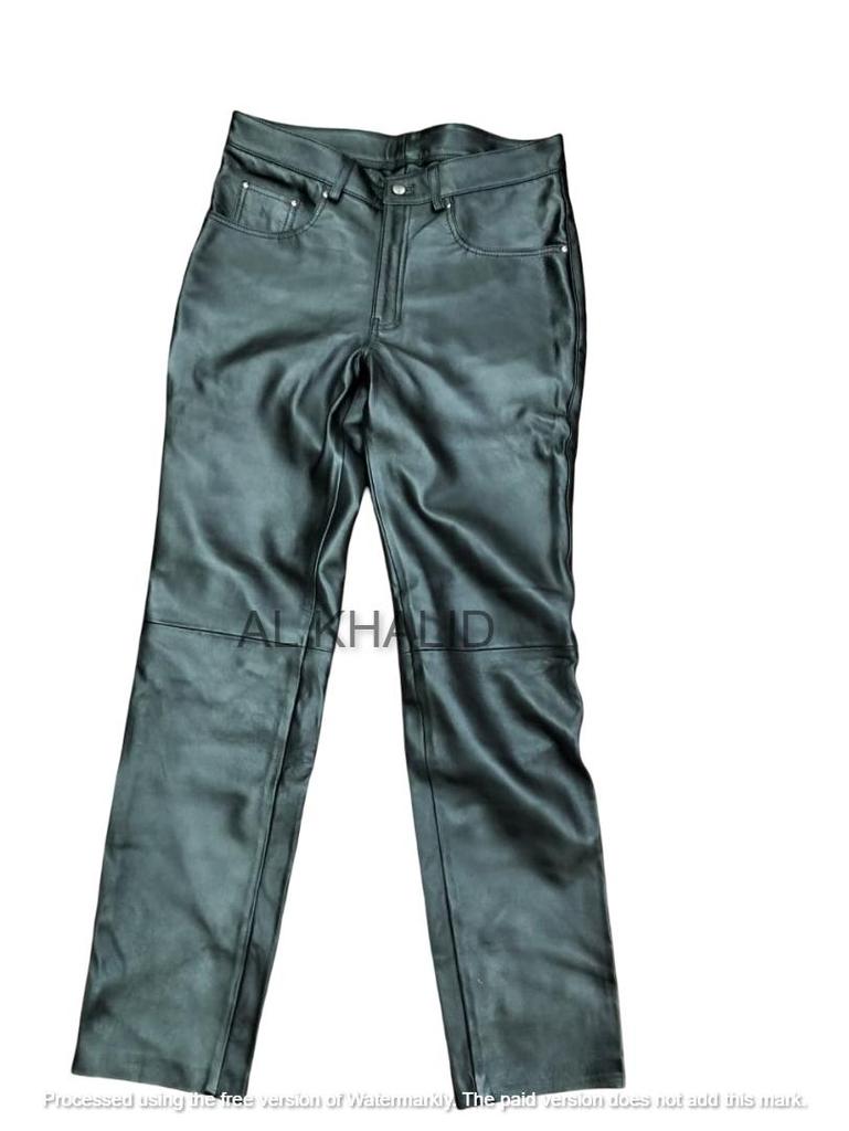 Pantaloni da Moto Skinny Fit da Uomo Neri Vera Pelle di Agnello di Design Elegante