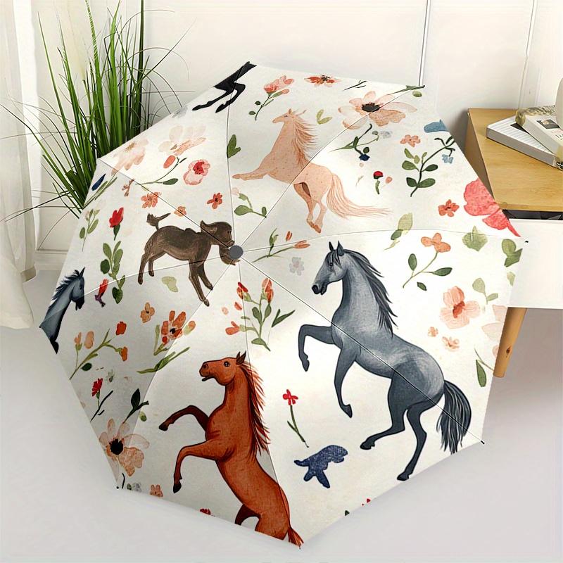 

Horse Floral Automatic Folding Umbrella 8 Ribs Lightweight Design, Durable Iron Frame, Compact and Portable, Ideal Birthday or Christmas G