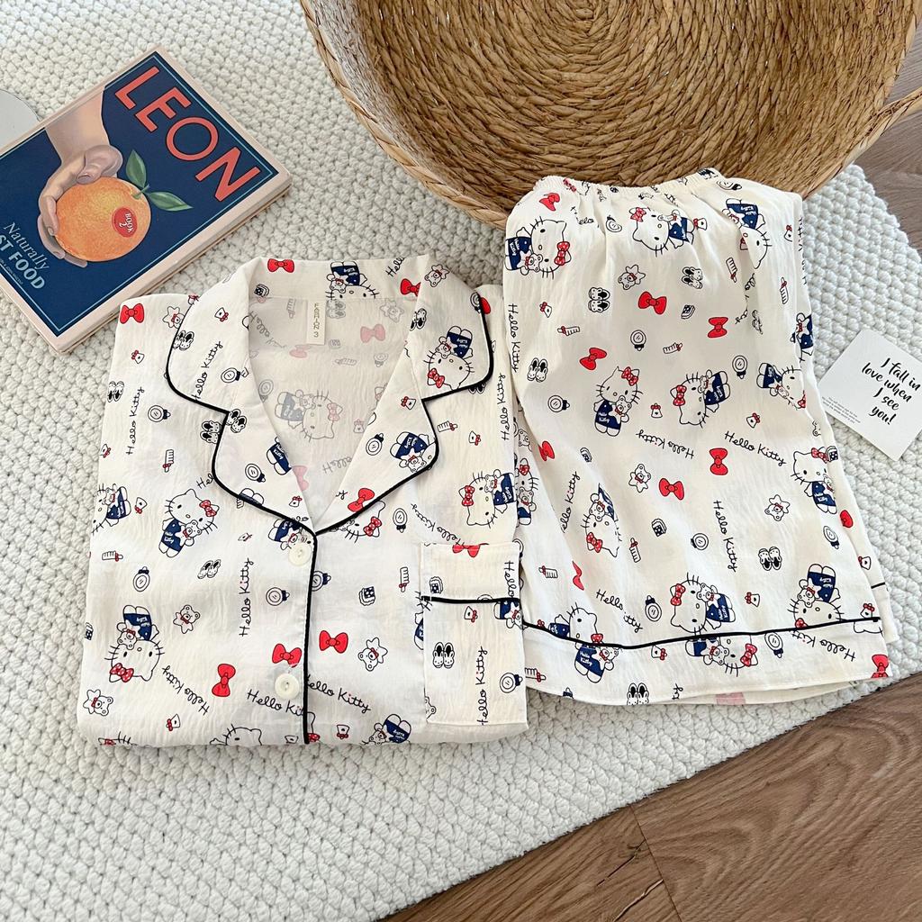 Summer New Pajamas Women's Short-sleeved Shorts Thin Cloud Cotton Cartoon Cute Large Size Korean Version Loungewear