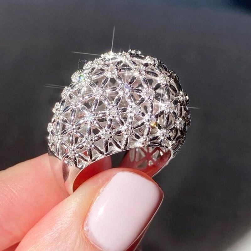 Cao Shi Leichter Luxus Gänseblümchen Design Statement Ring - Europäischer & Amerikanischer Stil Übertriebenes Hohlmuster Schmuck für Damen