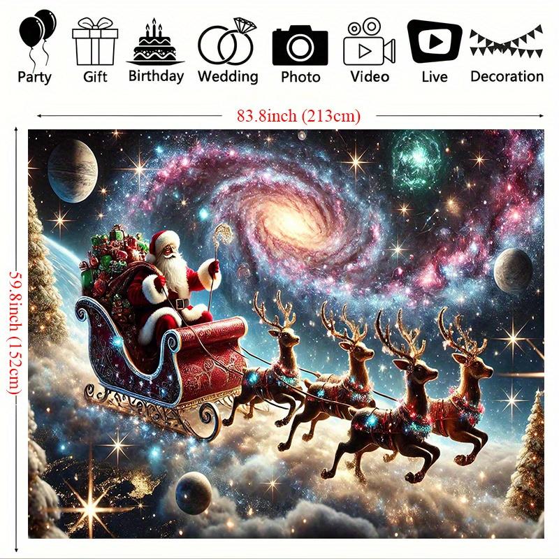 1 Stück Festliches Weihnachtlicher Sternenhimmel Wandteppich mit Weihnachtsmann & Rentierschlitten Szene - Vielseitige Polyester Wanddekoration für Wohnzimmer,