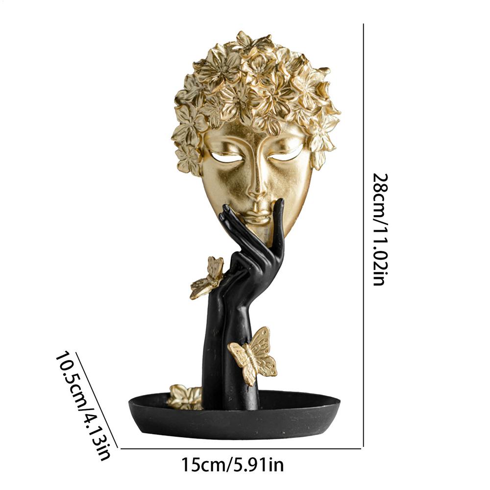 

Thinker Statue Decor Blonde Hair Resin Sculpture Thinker Figurines Art with Butterfly Women Face Statue Abstract Characters чёрный