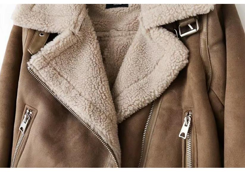 Damen Winter Wildleder Motorradjacke mit beidseitigem Pelzfutter