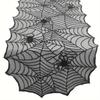 1pc, Table Runner, Black Lace Spider Web Table Runner, Polyester American Halloween Party Gift Home Dining Decor