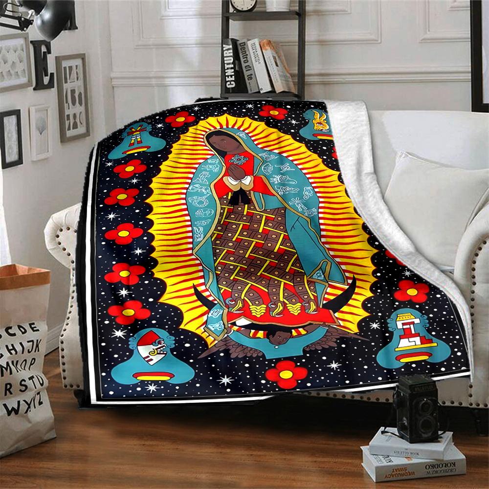 1pc Virgin of Guadalupe Blanket Lightweight Flannel Blanket Throw Blanket For Sofa, Bed, Travel, Camping, Livingroom, Office Yy251015158