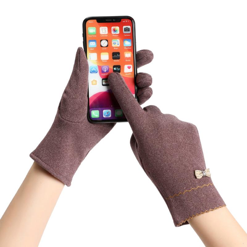 Women Winter Warm Touch Screen Thin Fleece Elegant Cute Bow Sweety Outdoor Drive Cycling Windproof Not Bloated Mittens Gloves