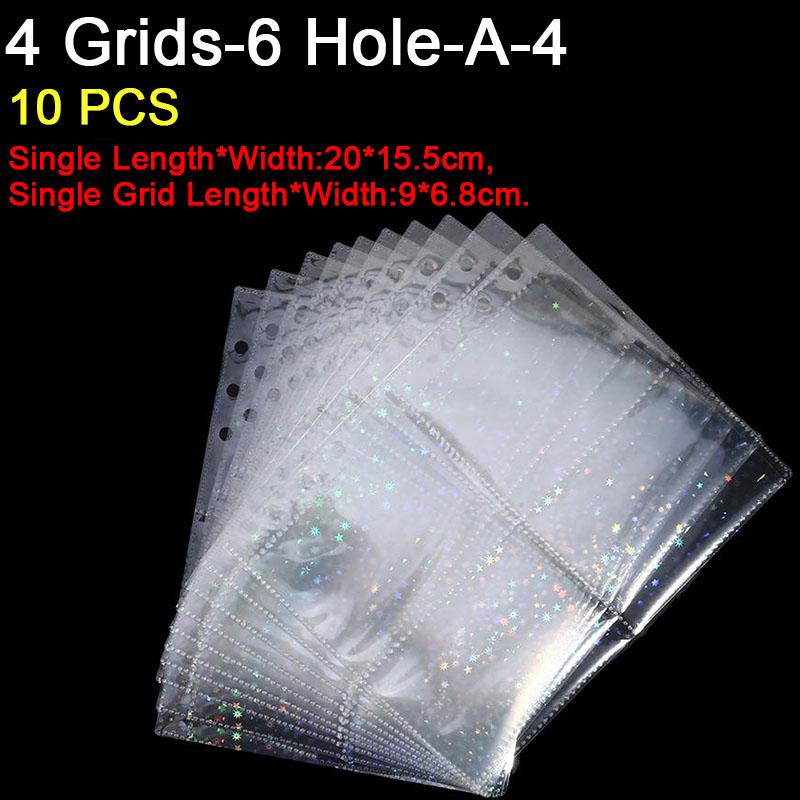 10PCS Inner Page Photocard Binder Multi-Pockets Kpop Sleeves Photo Album Page Idol Photo Card Protector Book 1/4 Grids 3/6 Holes