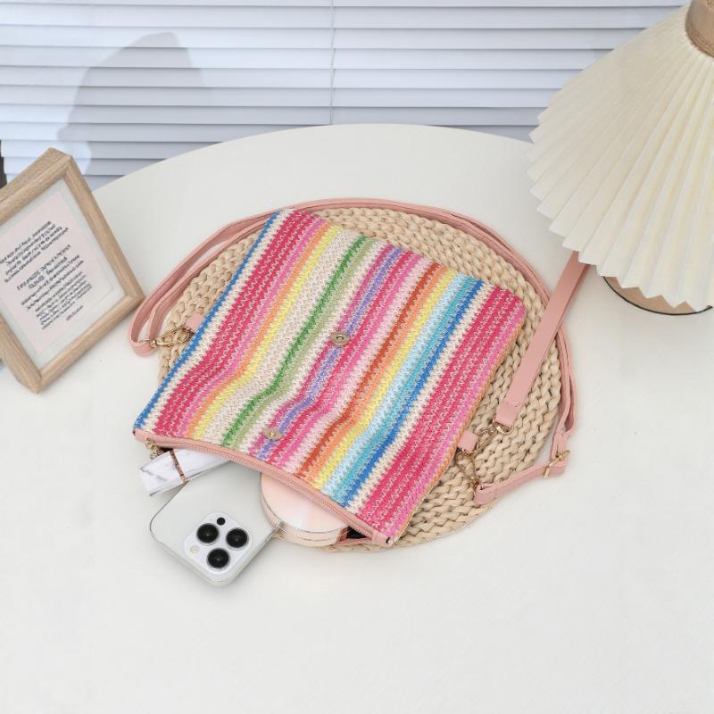 New Street Simple Rainbow Woven Bag Leisure Travel Shoulder Messenger Bag Chain Bag Large Capacity Women