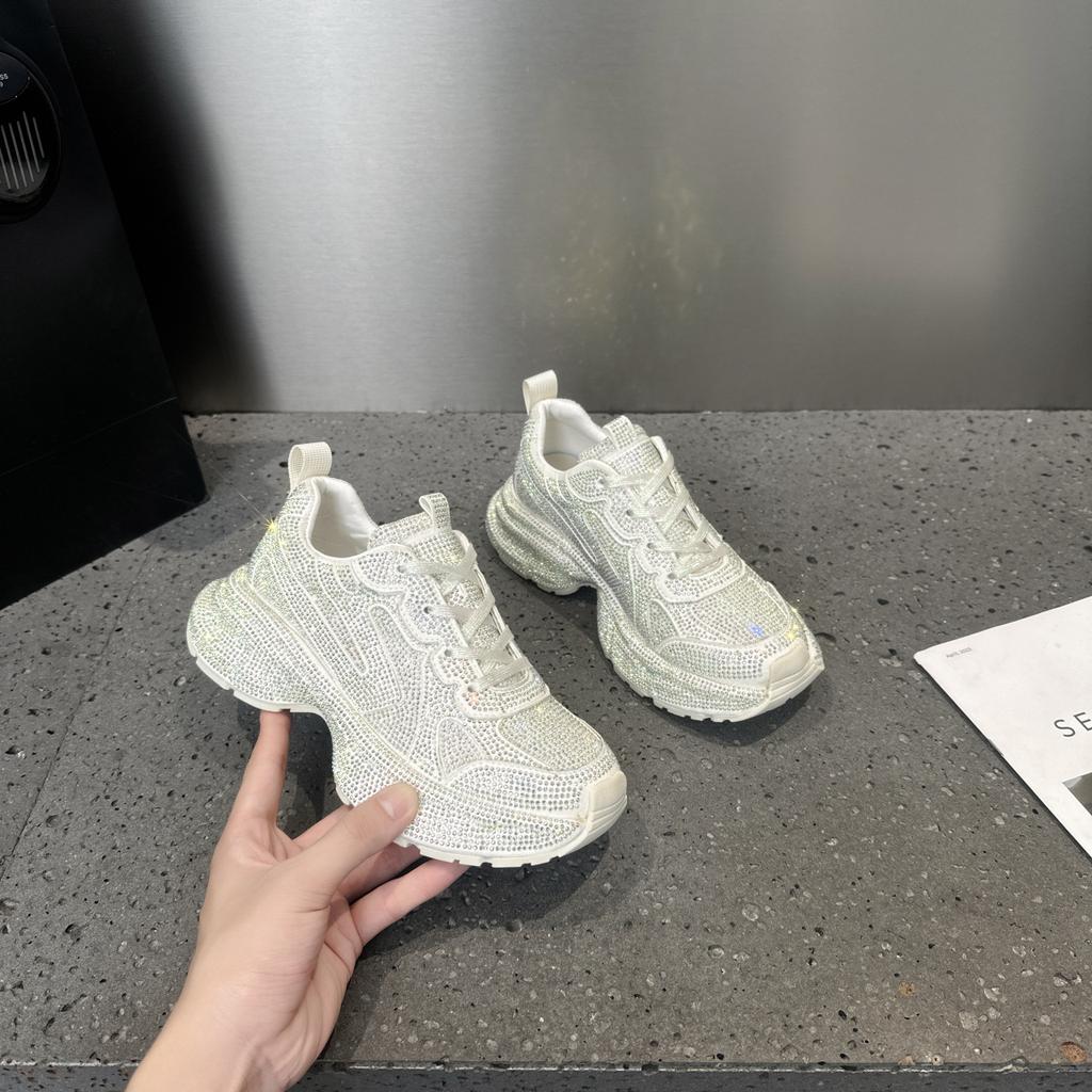 Fashion Youth Girls Chunky Crystal Sneakers Women Fashion Casual Breathable Height Increased Flat Platform Bling Bling Shoes Footwear