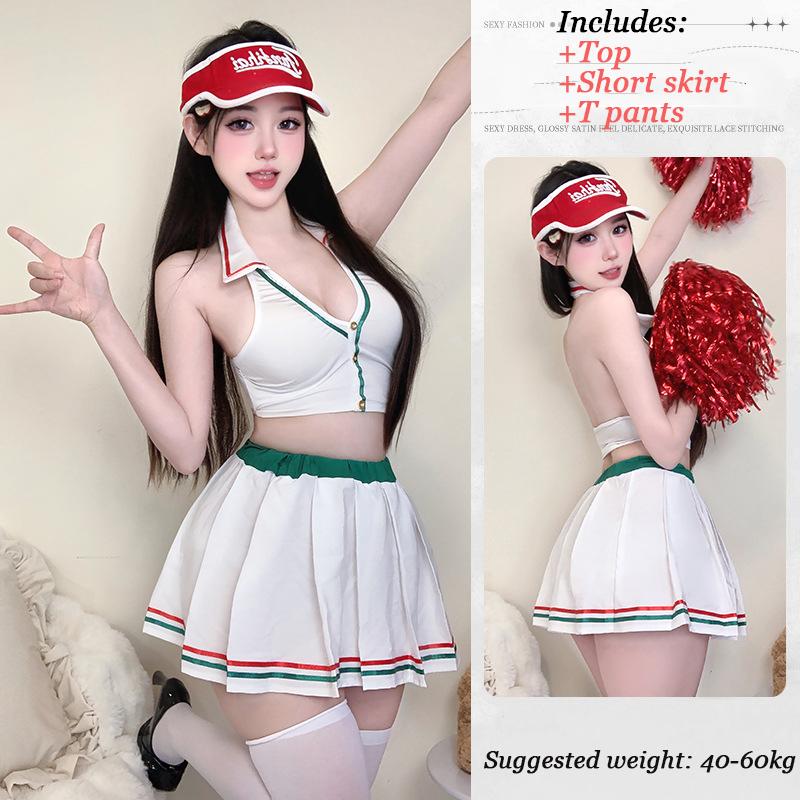 

Японское аниме школьная форма для чирлидинга для девушек женская футбольная красотка спортивные костюмы из двух частей топ и мини-юбка костюмы для косплея One Size белый
