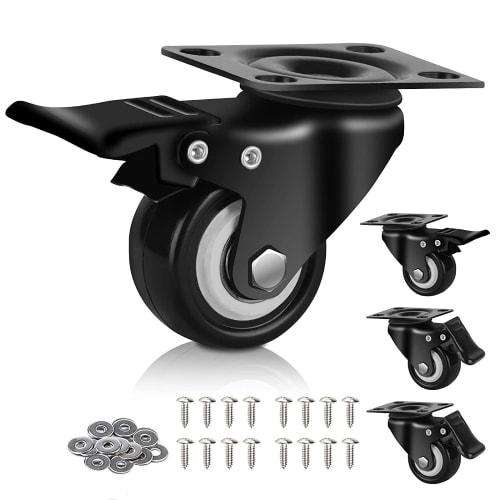 

Zalslei Plate-Type Casters with Brakes, 1.5-inch Wheels, 4-Piece Set, 200kg Load Capacity, 360-Degree Rotation, Heavy-Duty, with Stoppers, and Screws,