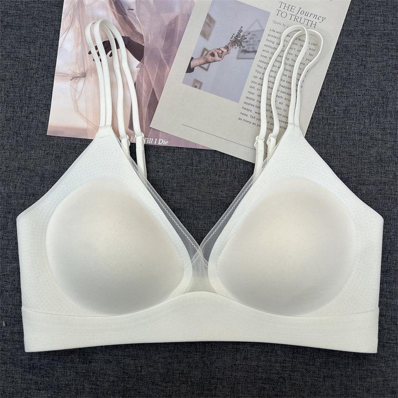 Sujetador Cruzado Cómodo Sin Costuras para Pecho Pequeño Copa Fija Sin Desplazamiento Sujetador sin Aros con Adorno de Encaje Multiusos Ropa Interior Diaria para Mujer