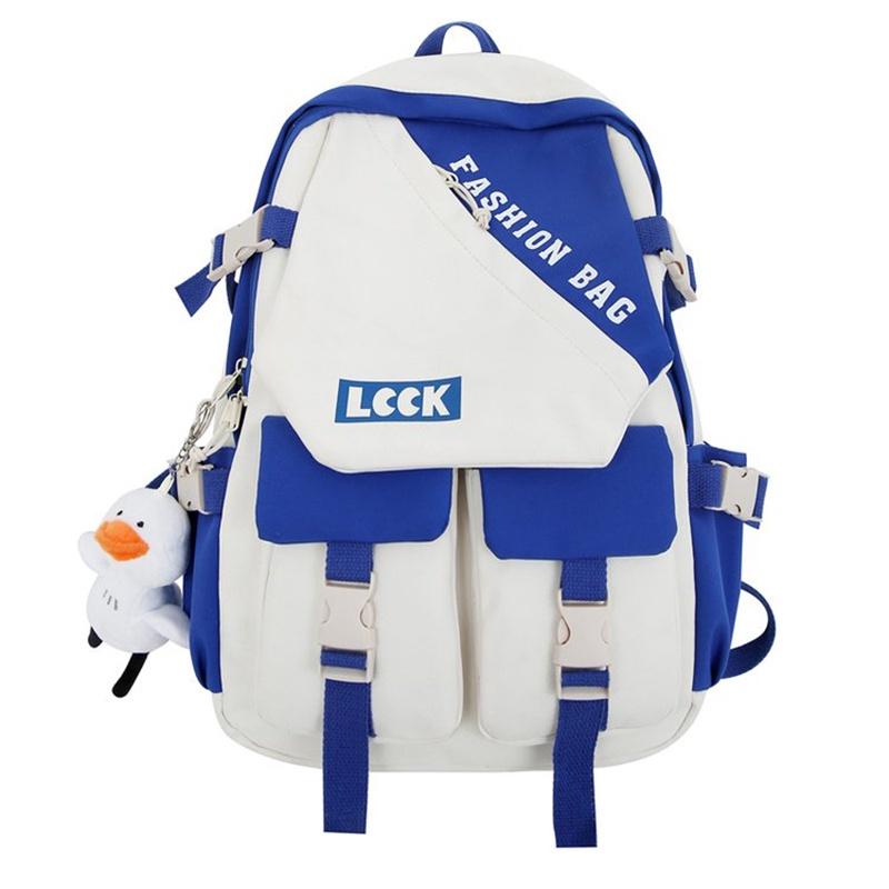 

IELGY Простой рюкзак для женщин, вместительный, многофункциональный рюкзак с цветными блоками для учеников младших классов средней школы синий