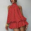 Backless Polka Dot Dress Sleeveless Chiffon Dress Fashion A Line Halter Dress  Holiday