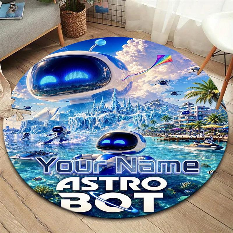 ASTRO BOT Custom Name Round Area Rug,Carpet Rug for Living Room Bedroom Sofa Playroom Decor,Non-slip Floor Mat