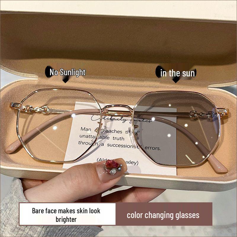 Women's Stylish Color-Changing Blue Light Blocking Glasses with Anti-Radiation Metal Frame