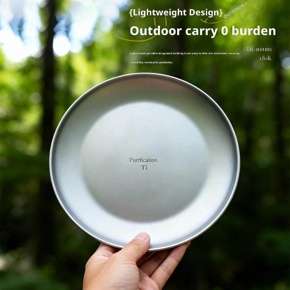 Titanium Camping Plate Lightweight Camping Plate For Barbecue Home Dinnerware Round Frosted Picnic Gear Reusable Tableware