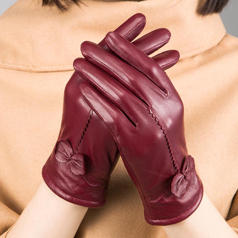 Gants en cuir pour femmes, couleur unie, gants de Protection chauds, accessoires d'extérieur, automne et hiver