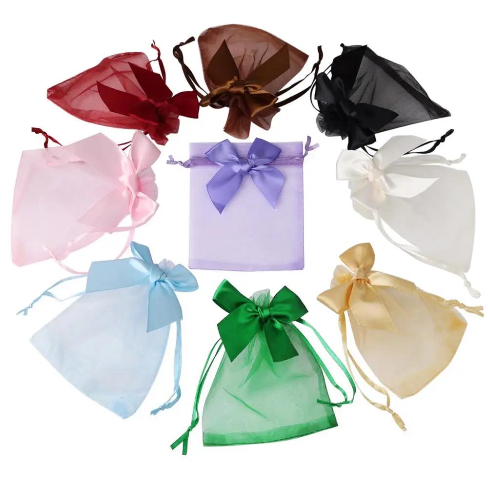 10/20/30 st Organza Presentpåsar Rosett Julkalas Bröllop Godispåsar Utsökta Smyckesförpackningar Dragskopåsar Festtillbehör