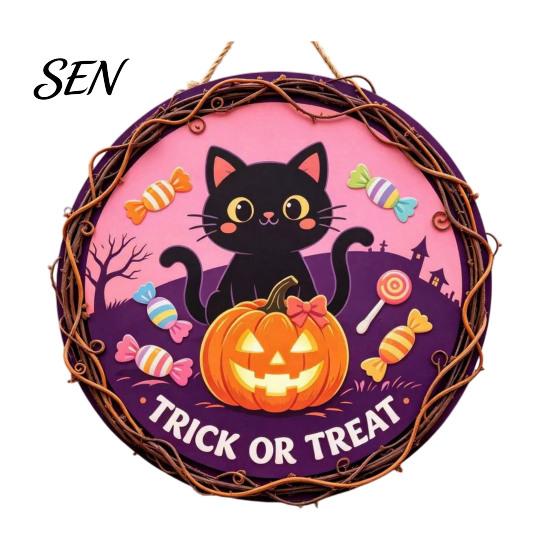 Holiday Party Supplies Vintage Wooden Halloween Welcome Door Hanger, Pumpkin Ghost Skull Witch Wall Skeleton Home Decor Sign, Farmhouse Hanging