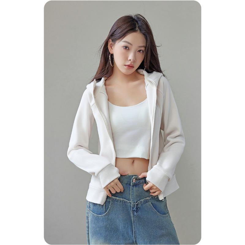 Lu schmal geschnittener Windbreaker Pullover Kapuzenpullover Damen Herbst und Winter beidseitiger Samt Reißverschluss Hoodie